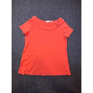 Rafaella Womens Orange Portrait Collar Short Sleeve Cotton Knit Top Large